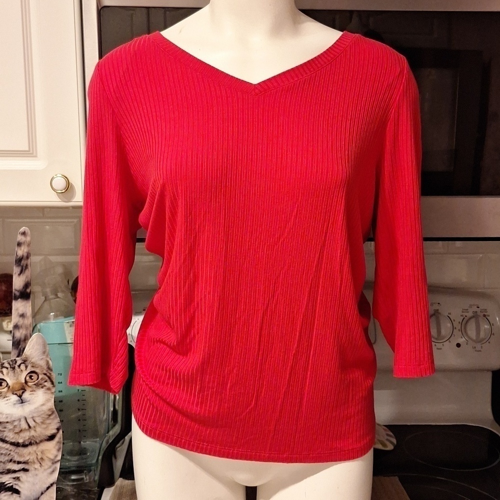 J womens Rachel Zoe casual solid pink 3/4 sleeve stretch plus size top 1X